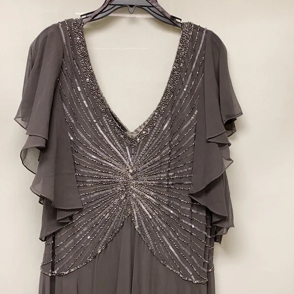 JKARA flutter sleeves fit and flare beaded bodice long gown - Picture 2 of 7